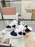 GYMNASIUM SNEAKERS MULES IN OFF WHITE SUEDE AND NAVY BLUE TECHNICAL FABRIC