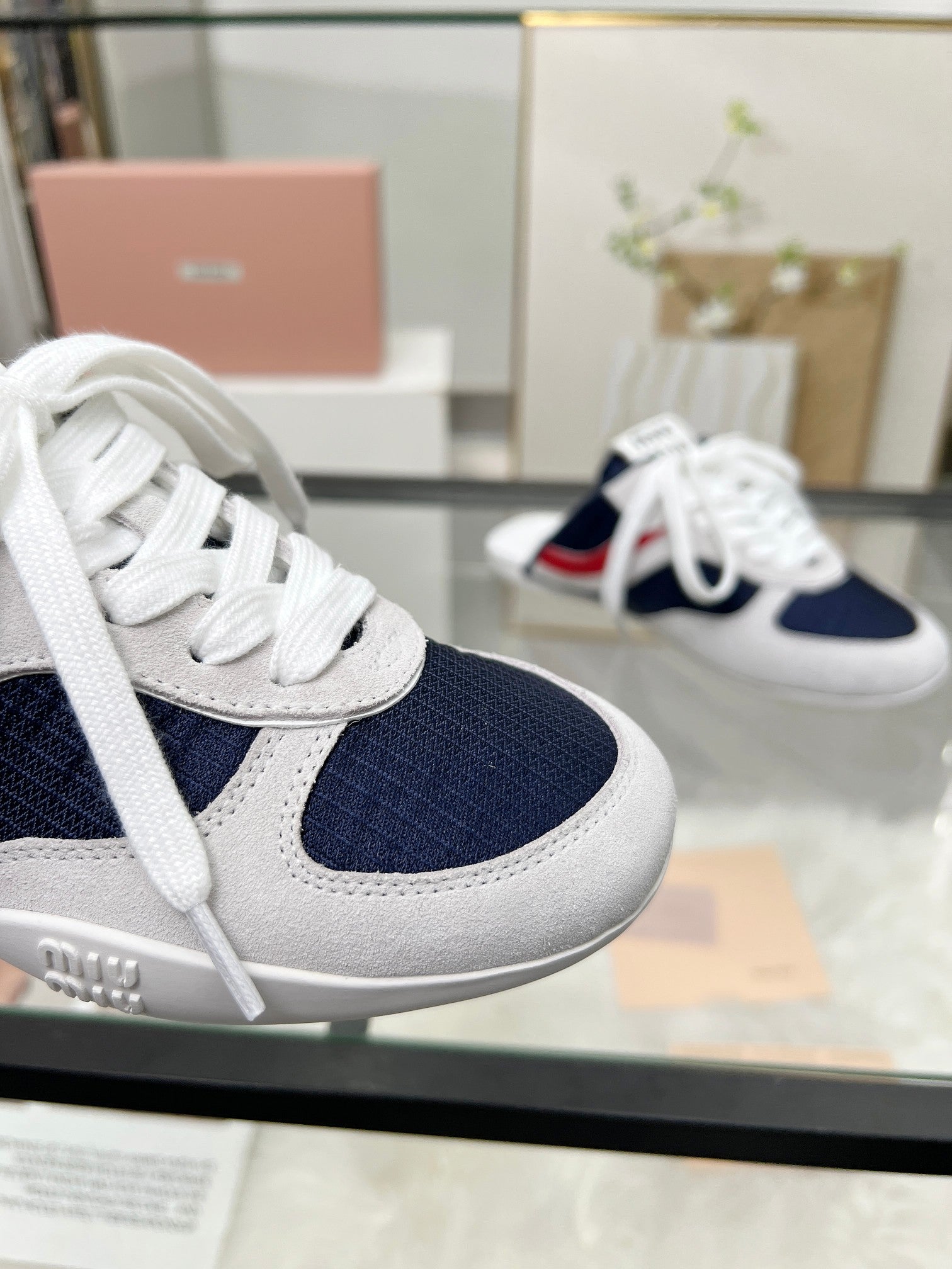 GYMNASIUM SNEAKERS MULES IN OFF WHITE SUEDE AND NAVY BLUE TECHNICAL FABRIC