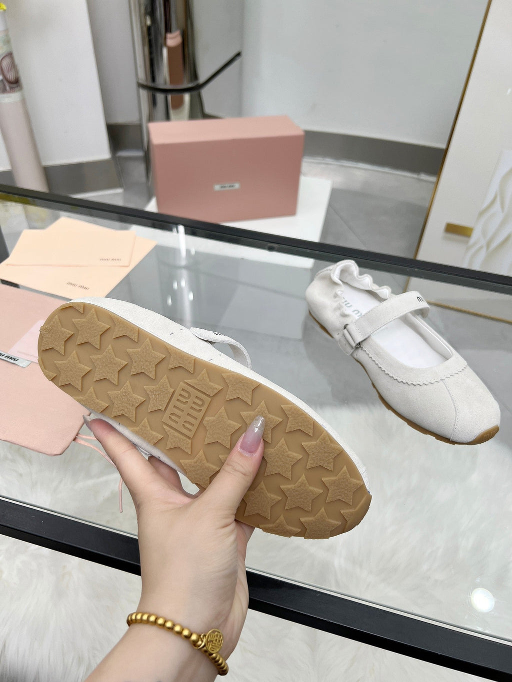 RUCHES NAPPA BALLERINAS IN OFF WHITE SUEDE