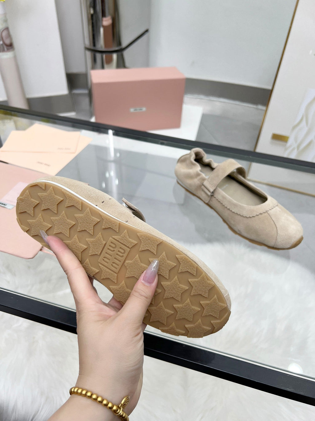 RUCHES NAPPA BALLERINAS IN BEIGE SUEDE