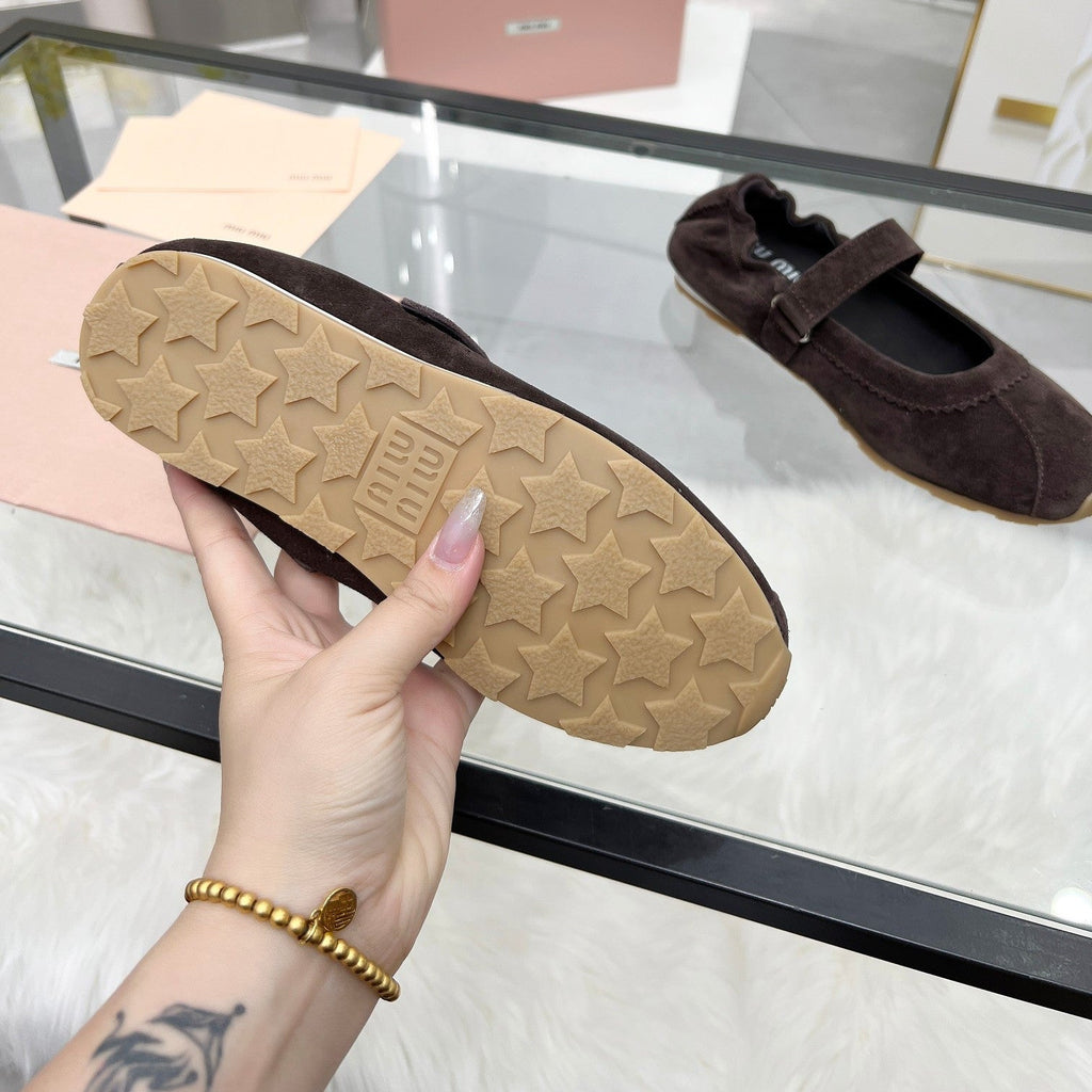 RUCHES NAPPA BALLERINAS IN DARK BROWN SUEDE