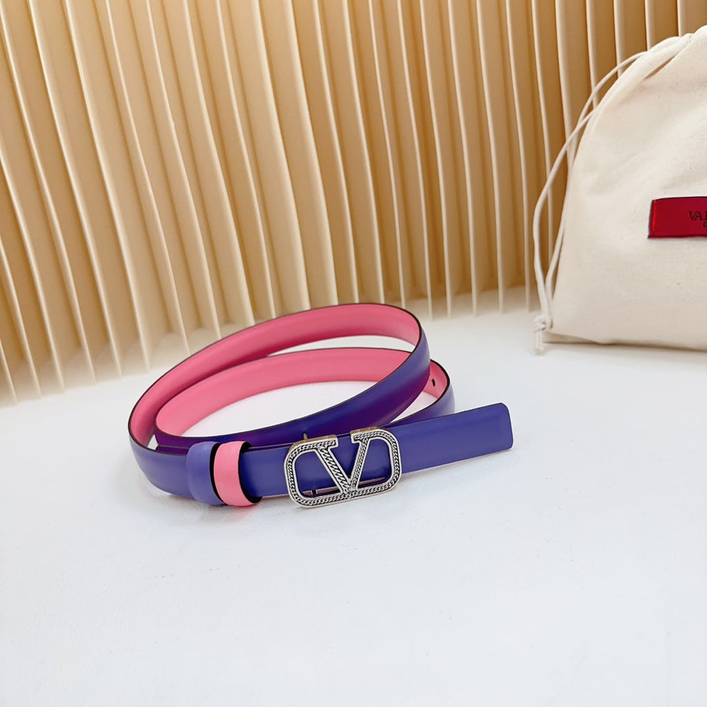 Vlogo Buckle Water Wave Silver Copper Glossy Pink Purple Leather 20mm Belt