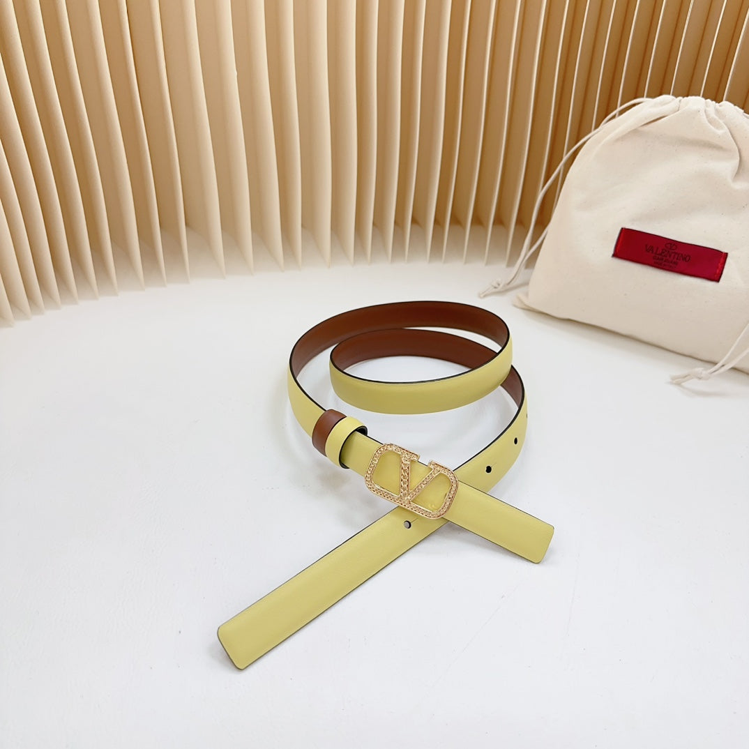 Vlogo Buckle Water Wave Gold Copper Glossy Brown Yellow Leather 20mm Belt