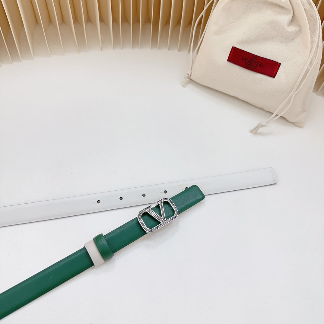 Vlogo Buckle Water Wave Silver Copper Glossy Dark Green White Leather 20mm Belt