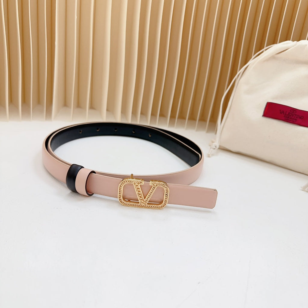 Vlogo Buckle Water Wave Gold Copper Glossy Light Pink Black Leather 20mm Belt