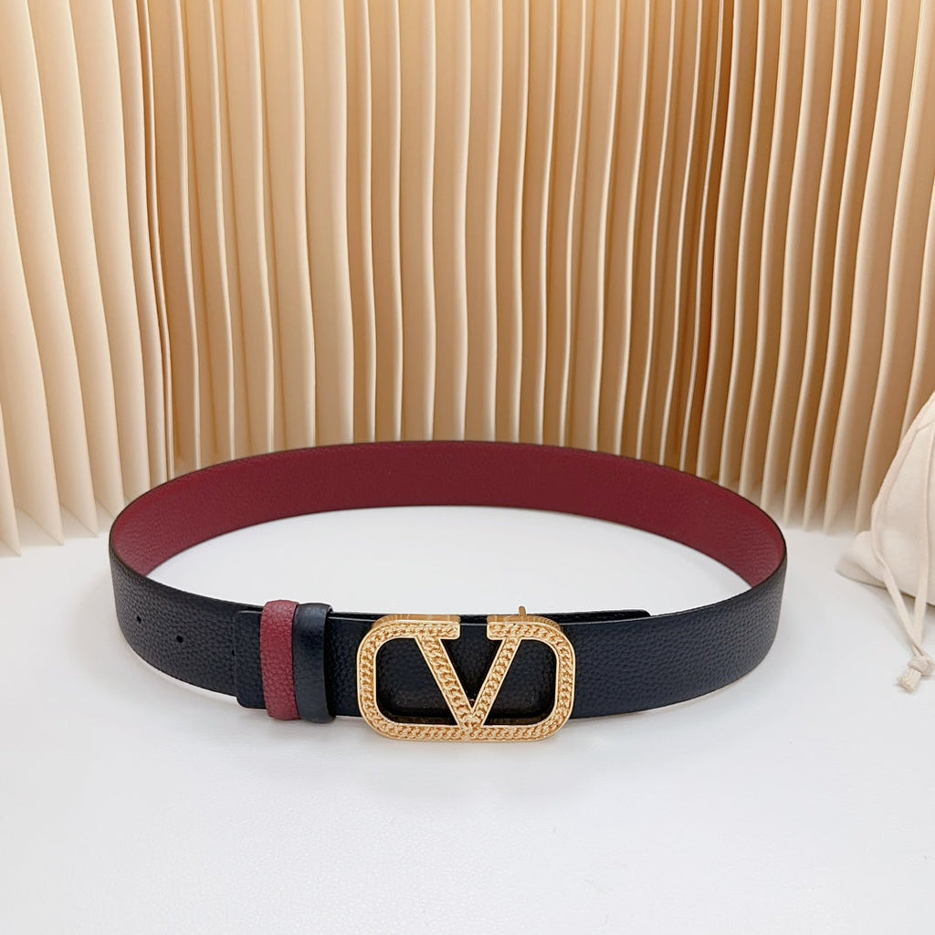Vlogo Buckle Water Wave Gold Copper Glossy Wine Black Leather 40mm