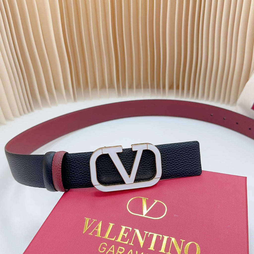 Vlogo White Gold Buckle Belt 40mm Wine Black Leather