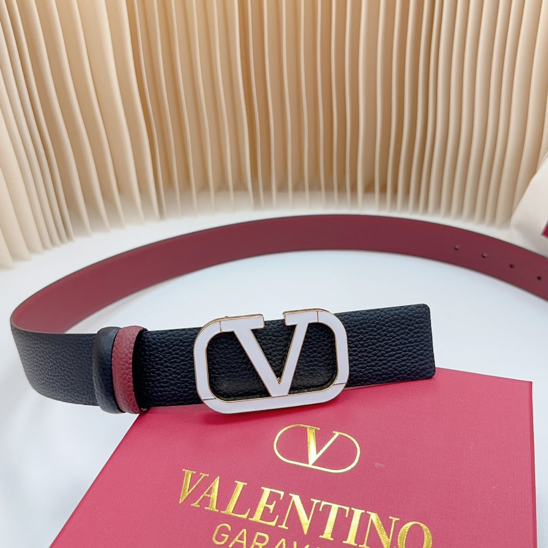 Vlogo White Gold Buckle Belt 40mm Wine Black Leather