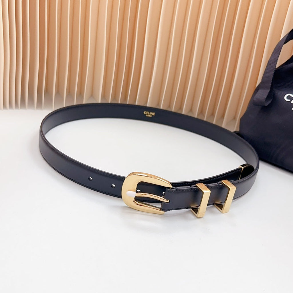 Medium Western Belt 25mm Black Calfskin Gold Loop Ghw