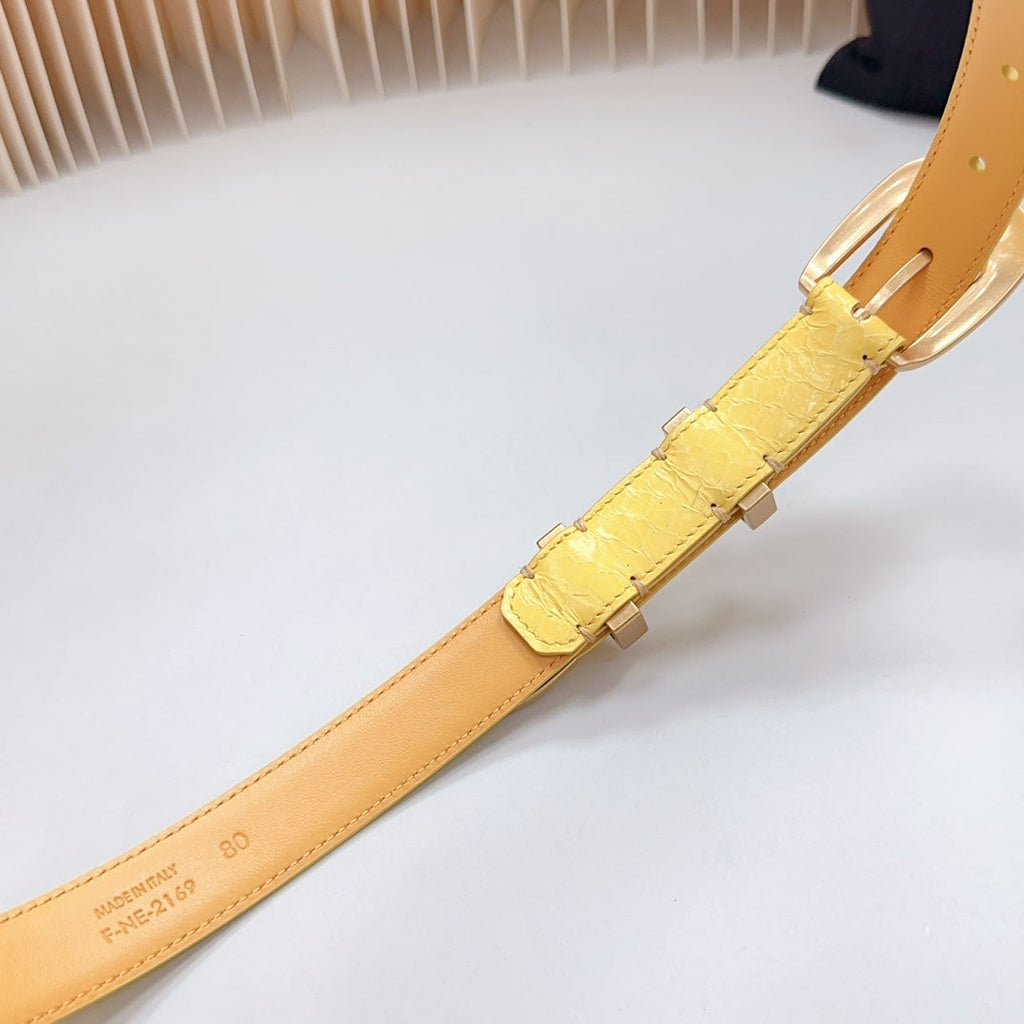 Medium Western Belt 25mm Yellow Calfskin Gold Loop Ghw