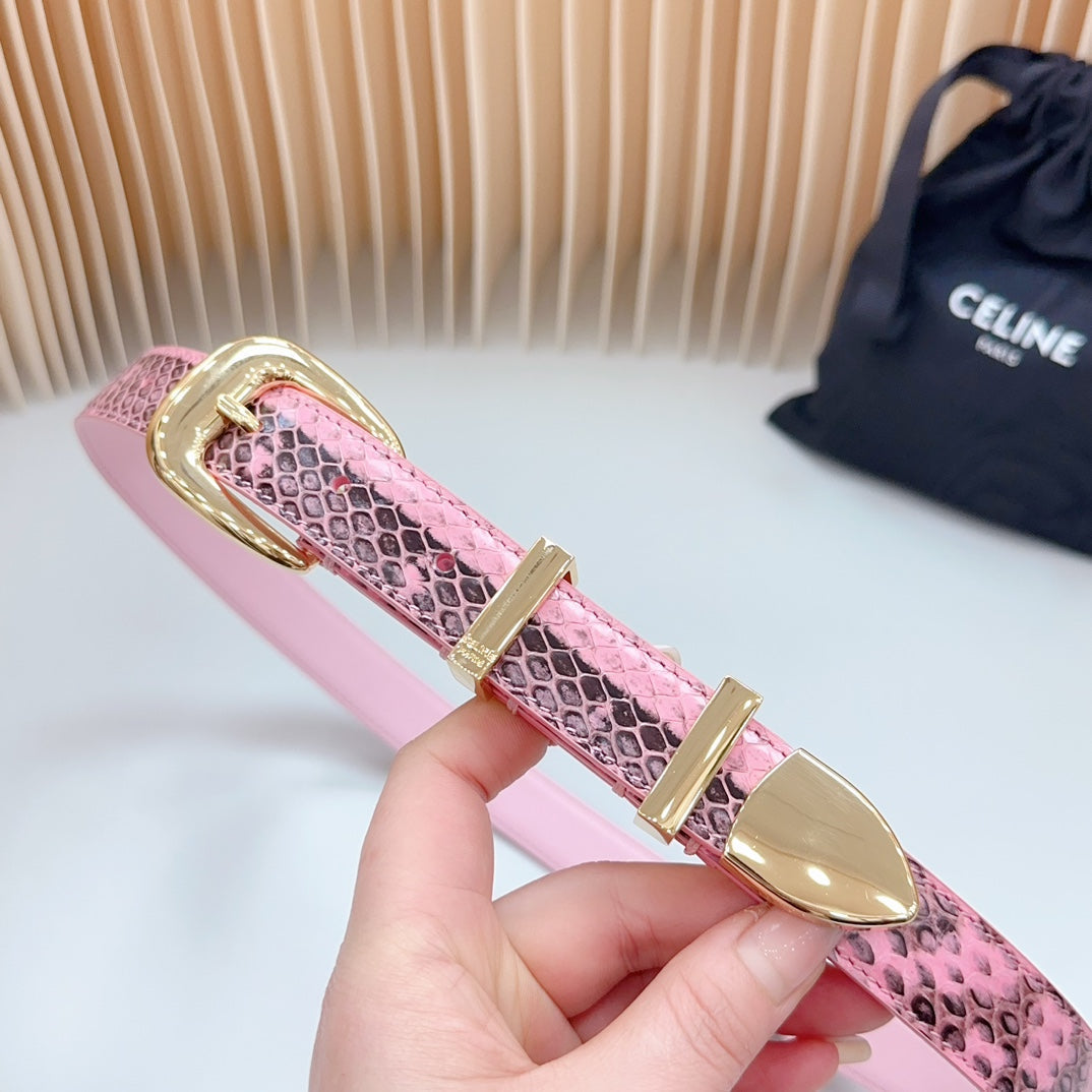 Medium Western Belt 25mm Pink Black Snake Embossed Calfskin Gold Loop Ghw