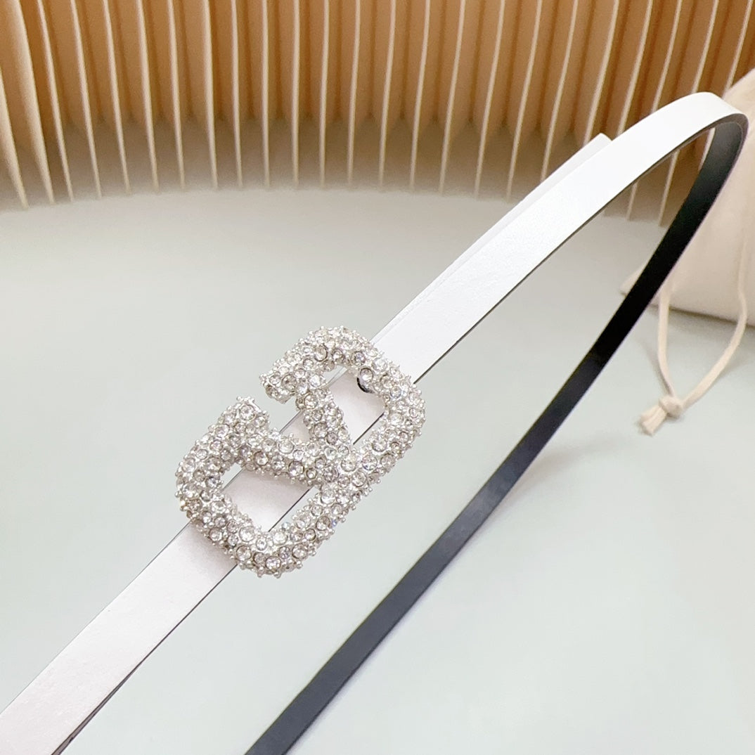 VL Belt 8mm Buckle Silver Diamond Leather White Black