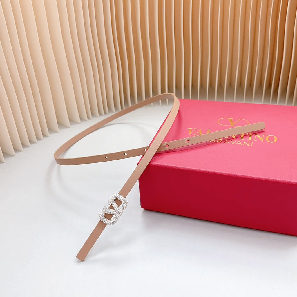 VL Belt 8mm Buckle Silver Diamond Leather Beige