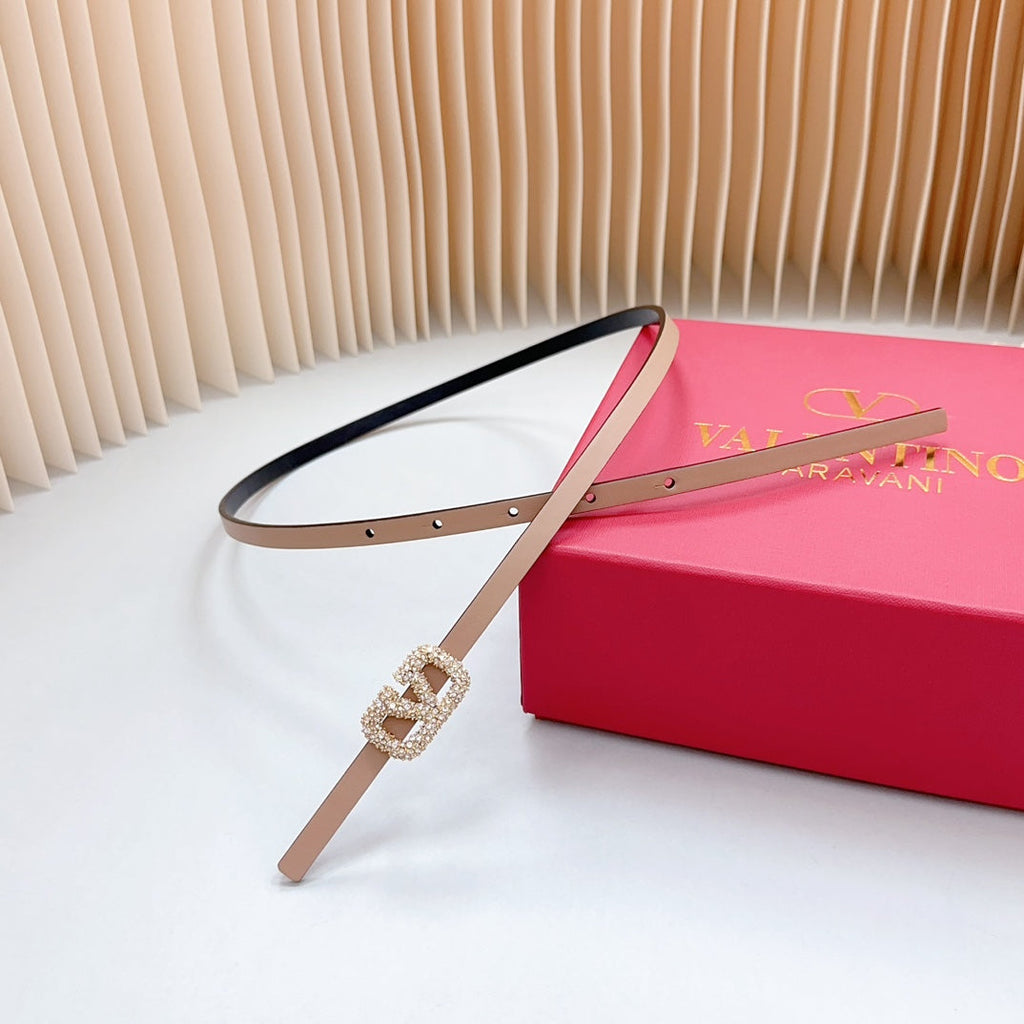 VL Belt 8mm Buckle Gold Diamond Leather Beige Black