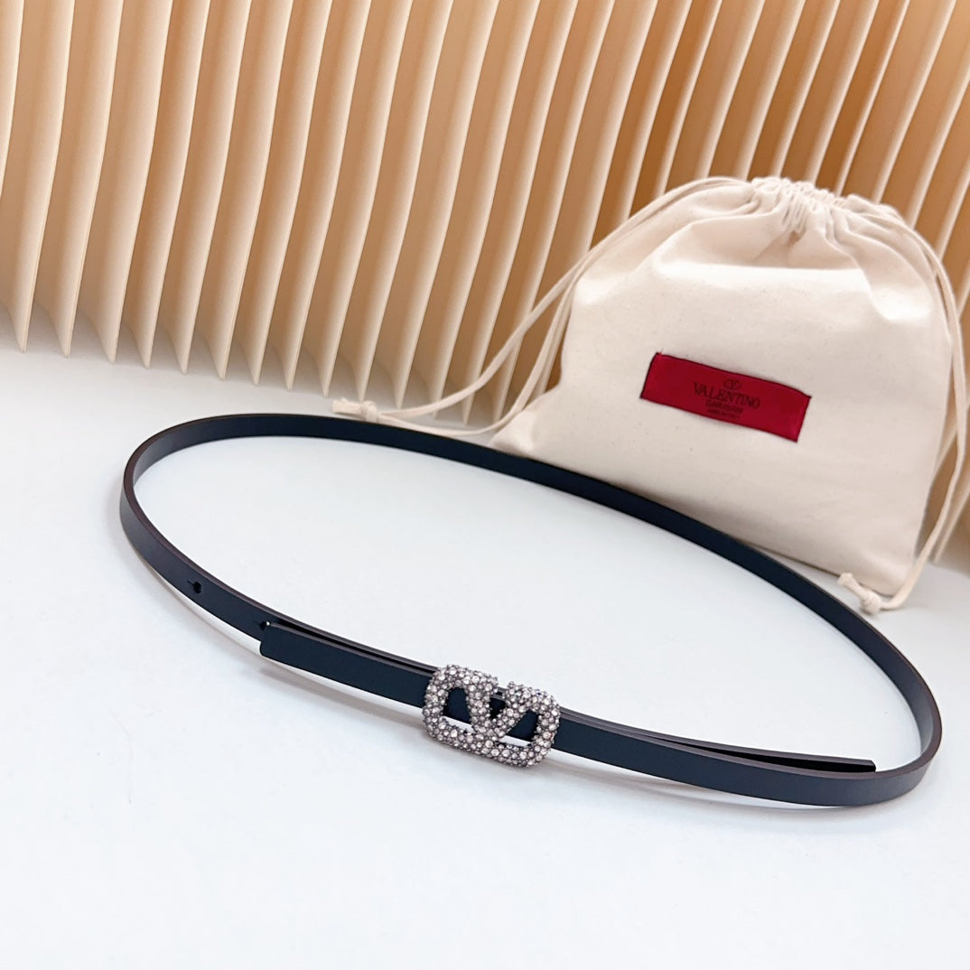 VL Belt 8mm Buckle Silver Diamond Leather Black