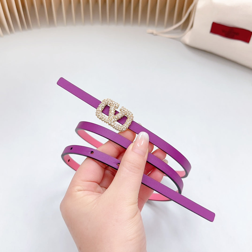 VL Belt 8mm Buckle Gold Diamond Leather Pink Purple