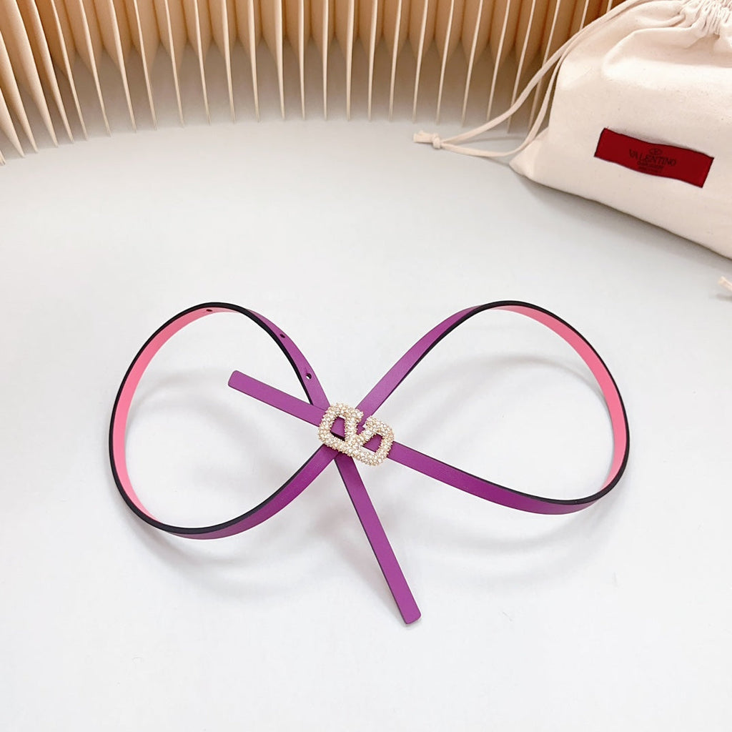 VL Belt 8mm Buckle Gold Diamond Leather Pink Purple