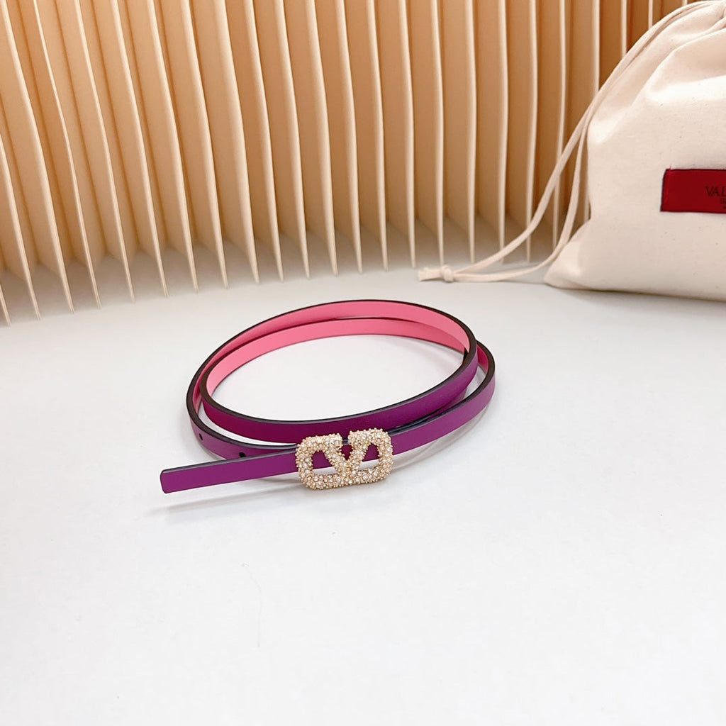 VL Belt 8mm Buckle Gold Diamond Leather Pink Purple