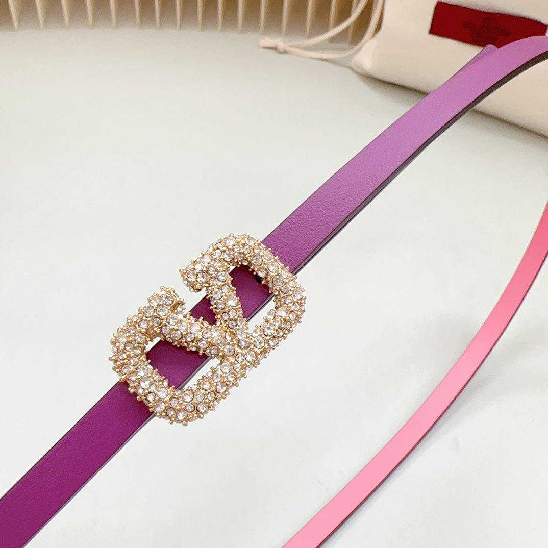 VL Belt 8mm Buckle Gold Diamond Leather Pink Purple