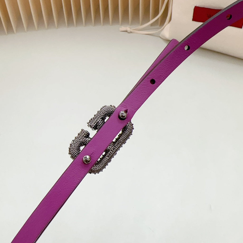 VL Belt 8mm Buckle Silver Diamond Leather Pink Purple