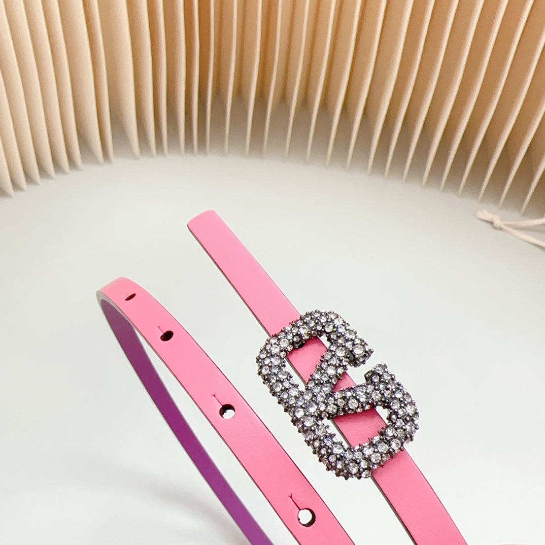 VL Belt 8mm Buckle Silver Diamond Leather Pink Purple
