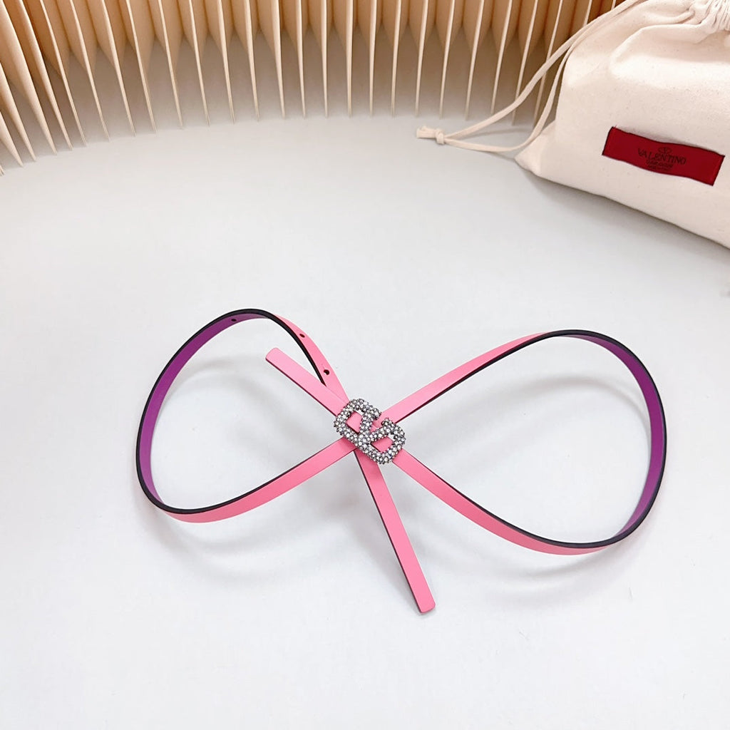 VL Belt 8mm Buckle Silver Diamond Leather Pink Purple