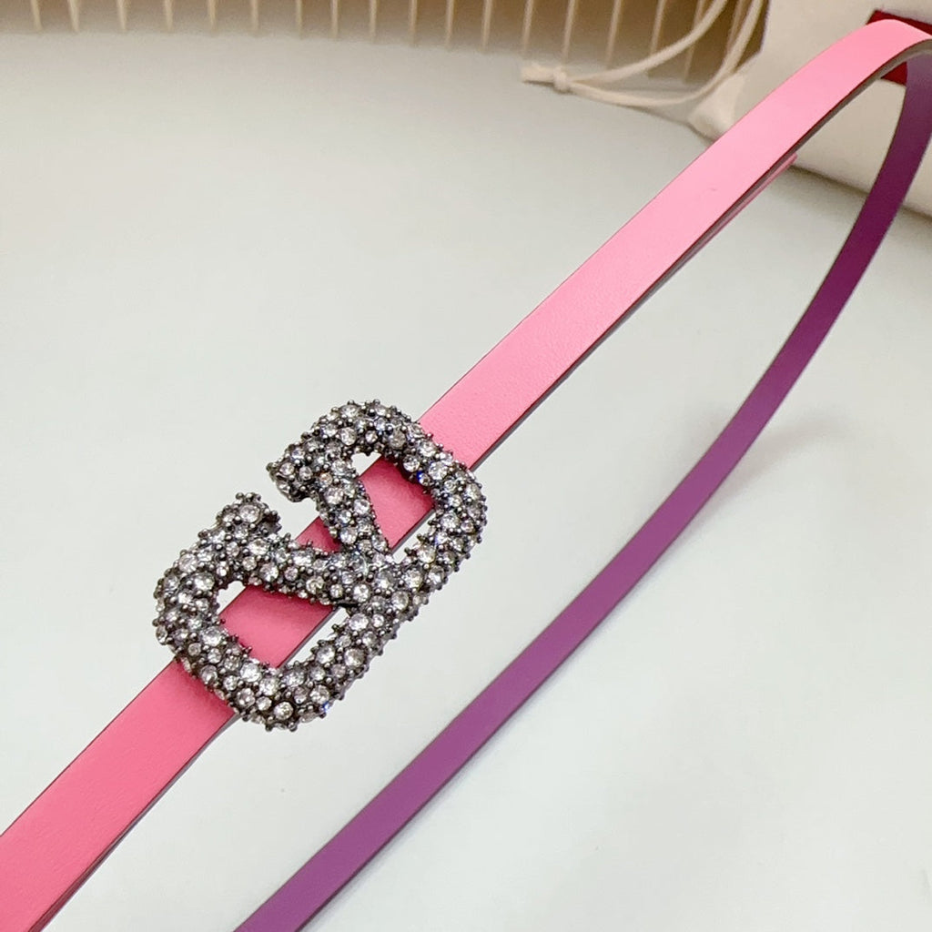 VL Belt 8mm Buckle Silver Diamond Leather Pink Purple