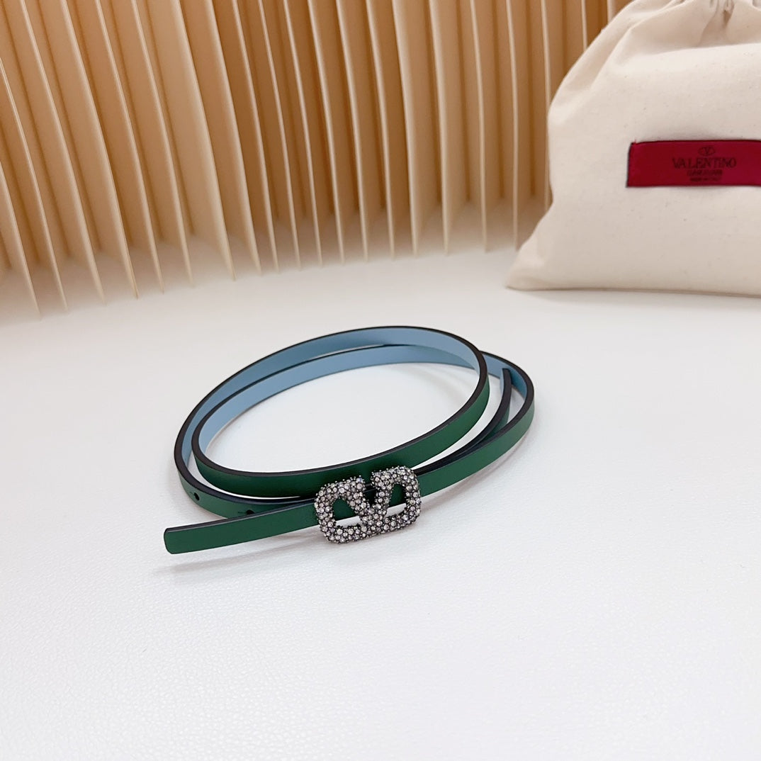 VL Belt 8mm Buckle Silver Diamond Leather Green Cloud Blue