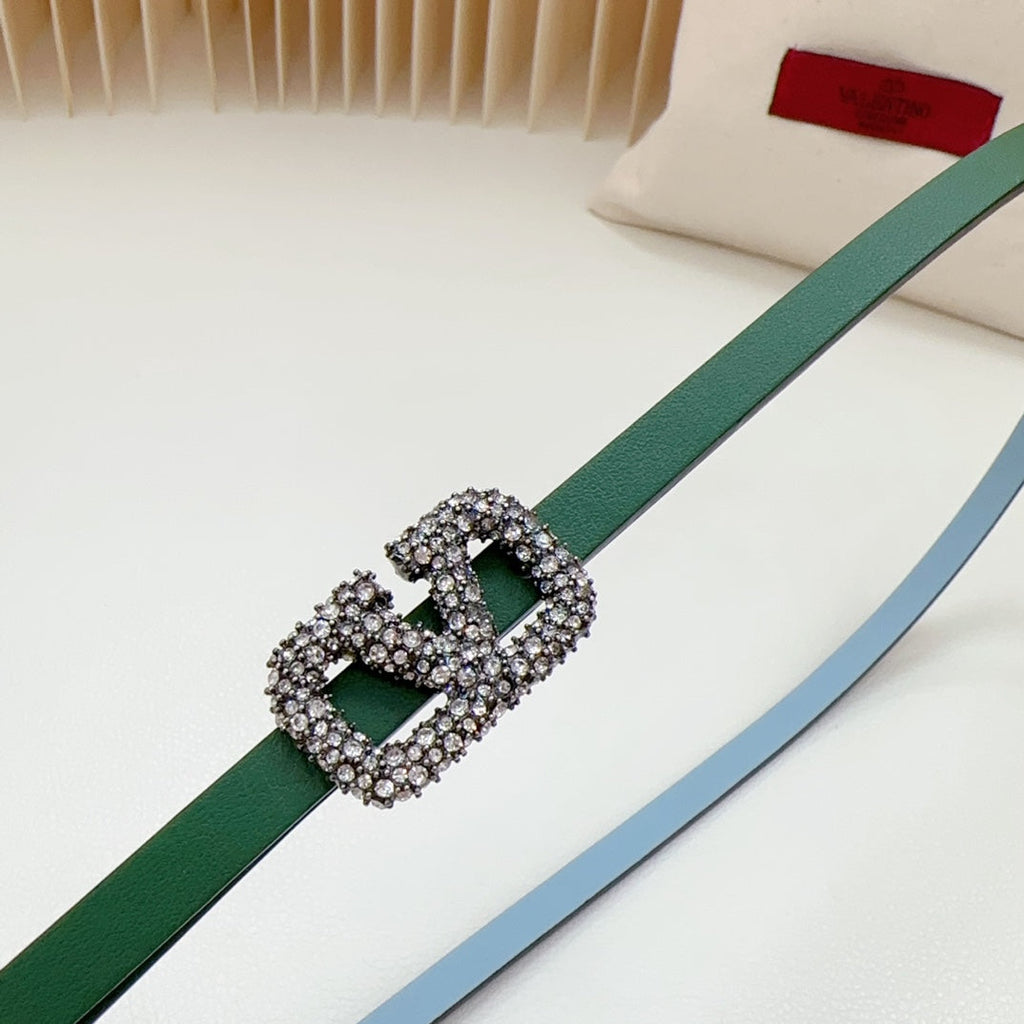 VL Belt 8mm Buckle Silver Diamond Leather Green Cloud Blue