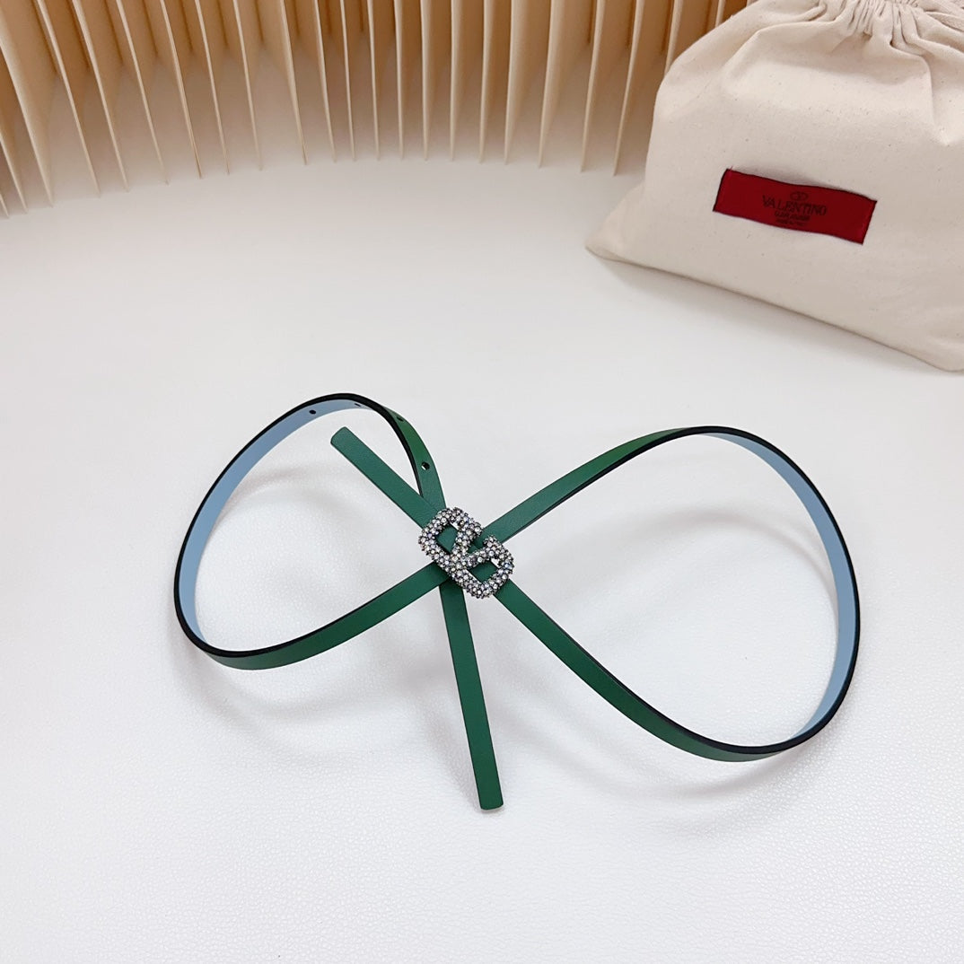 VL Belt 8mm Buckle Silver Diamond Leather Green Cloud Blue