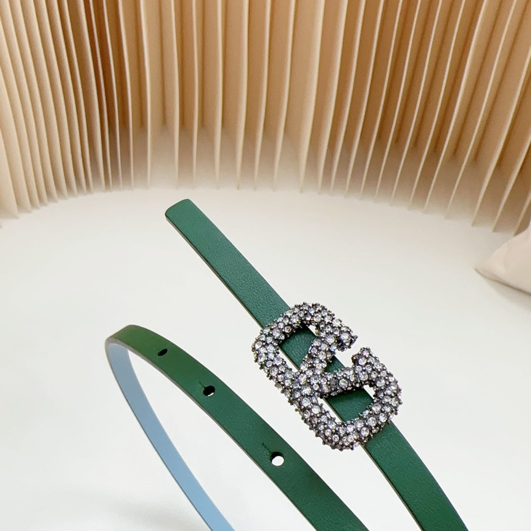 VL Belt 8mm Buckle Silver Diamond Leather Green Cloud Blue