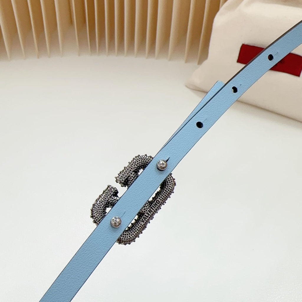 VL Belt 8mm Buckle Silver Diamond Leather Green Cloud Blue