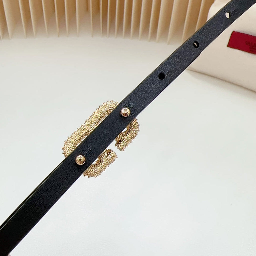 VL Belt 8mm Buckle Gold Diamond Leather Gold Black