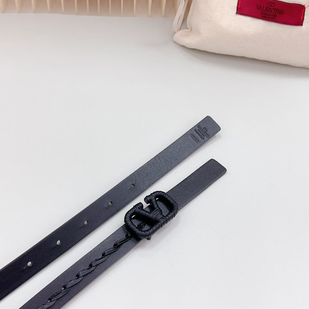 Vlogo Black Leather Buckle 20mm Black Belt