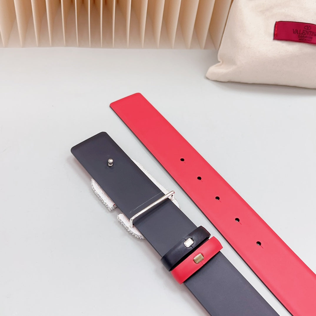 Vlogo Brown Black White Stone Silver Buckle Belt 40mm Red Black Leather