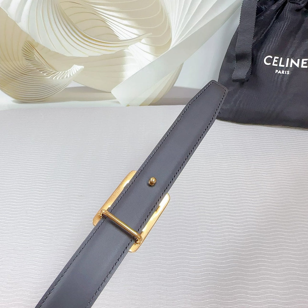 CL MEDIUM 25MM REVERSIBLE FRAMED TRIOMPHE BELT BLACK CALFSKIN GOLD HARDWARE