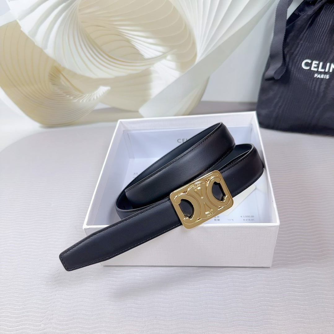 CL MEDIUM 25MM REVERSIBLE FRAMED TRIOMPHE BELT BLACK CALFSKIN LIGHT GOLD HARDWARE