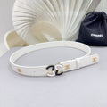 CC BELT 30 MM WHITE CALFSKIN GOLD HARDWARE WITH WHITE MIX BLACK LOGO