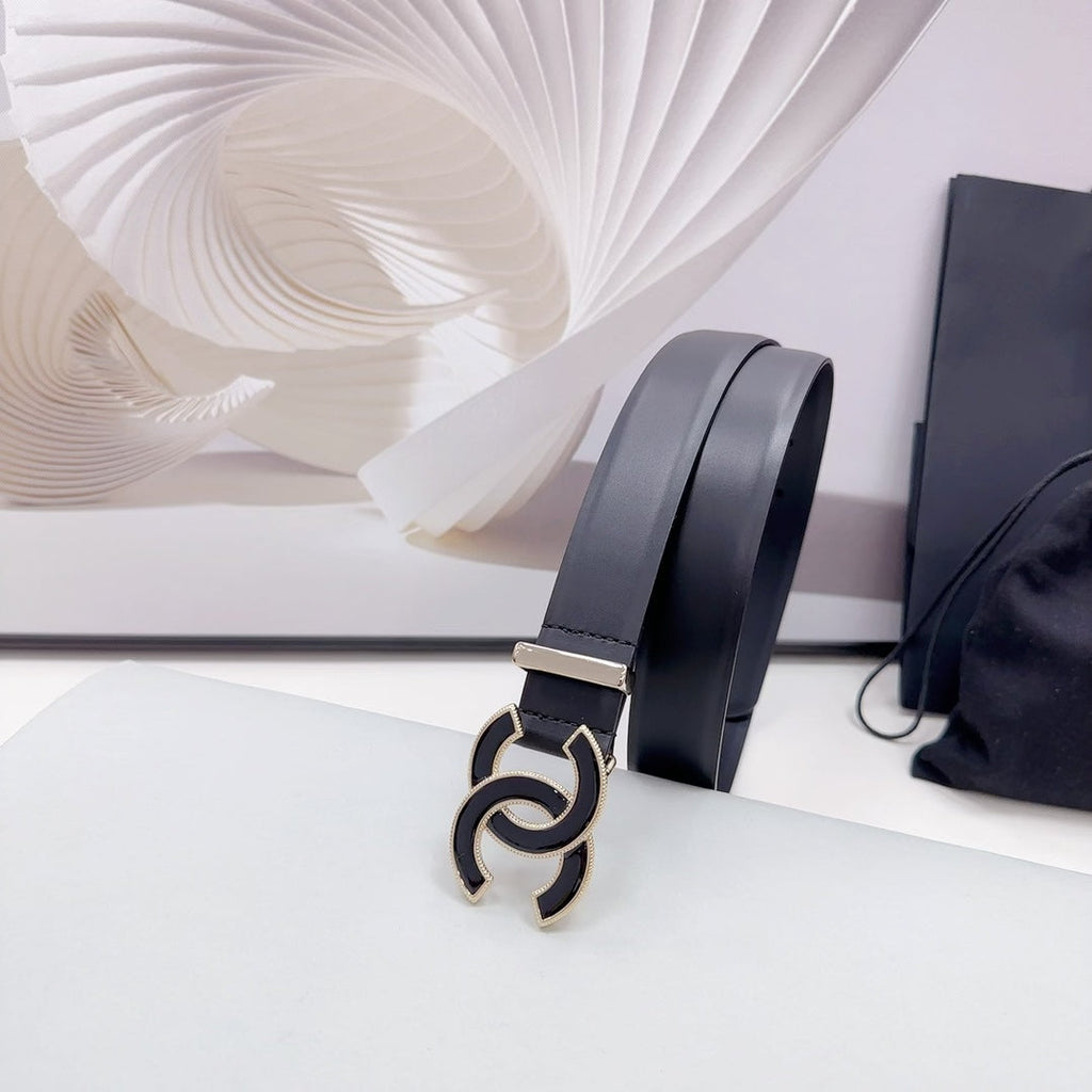 CC 30MM BELT IN BLACK SMOOTH CALFSKIN METAL HARDWARE