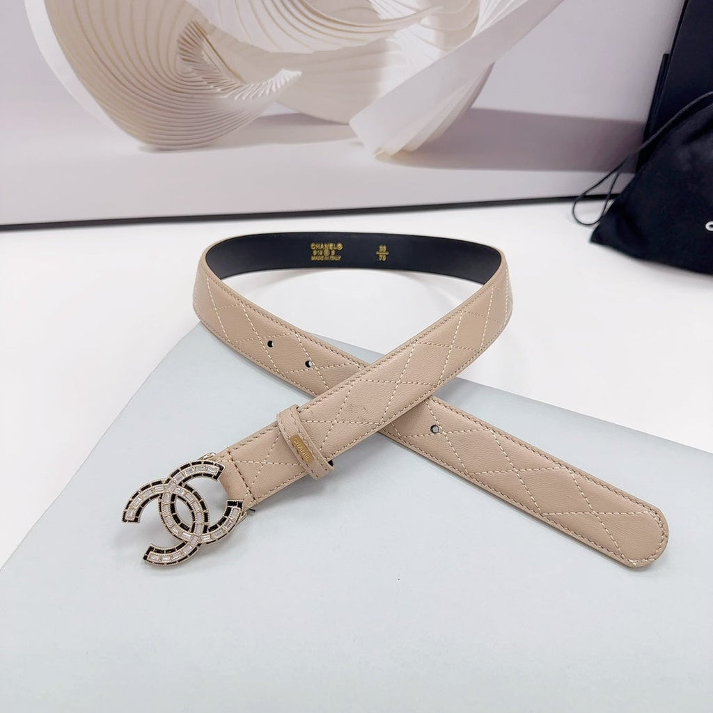 CC 30MM BELT IN BEIGE CREAM EMBROIDERED CALFSKIN METAL HARDWARE