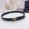 CC 30MM BELT IN BLACK EMBROIDERED CALFSKIN GOLD HARDWARE