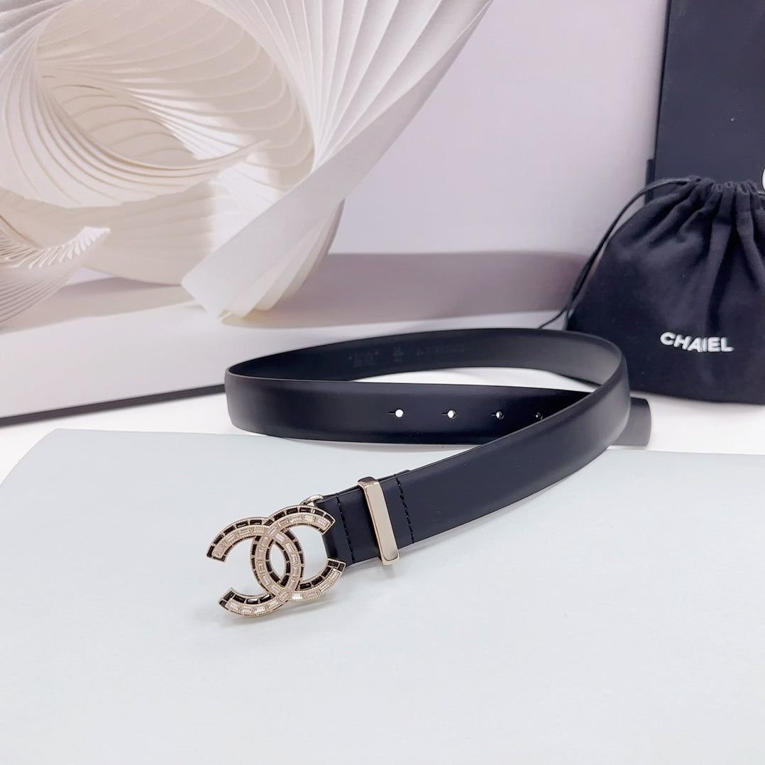 CC 30MM BELT IN BLACK SMOOTH CALFSKIN METAL LOGO