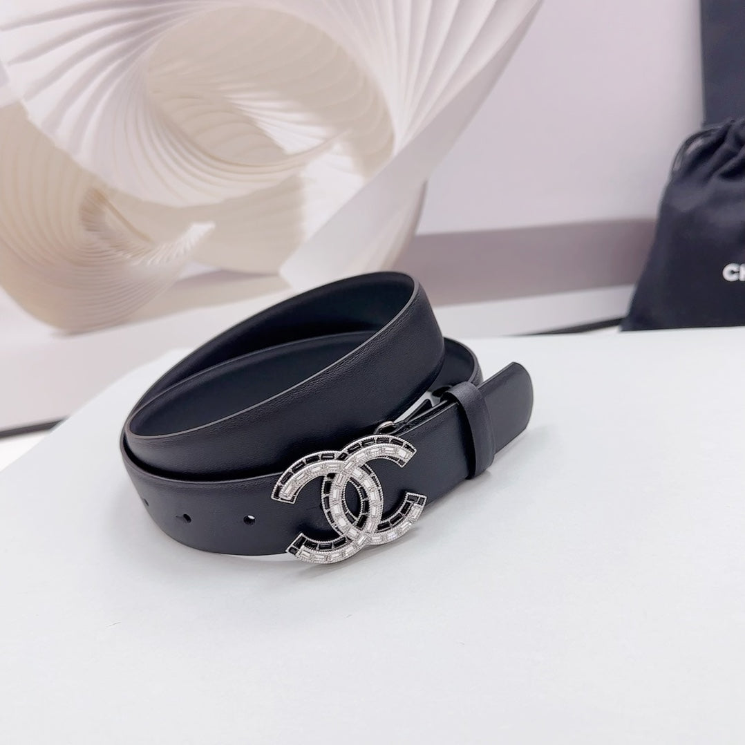 CC 30MM BELT IN BLACK CALFSKIN METAL HARDWARE