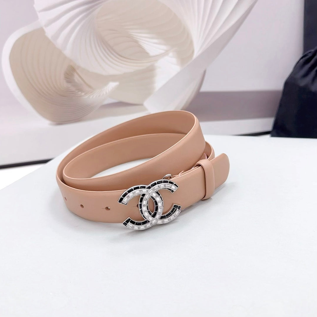 CC 30MM BELT IN DESERT SAND CALFSKIN METAL HARDWARE