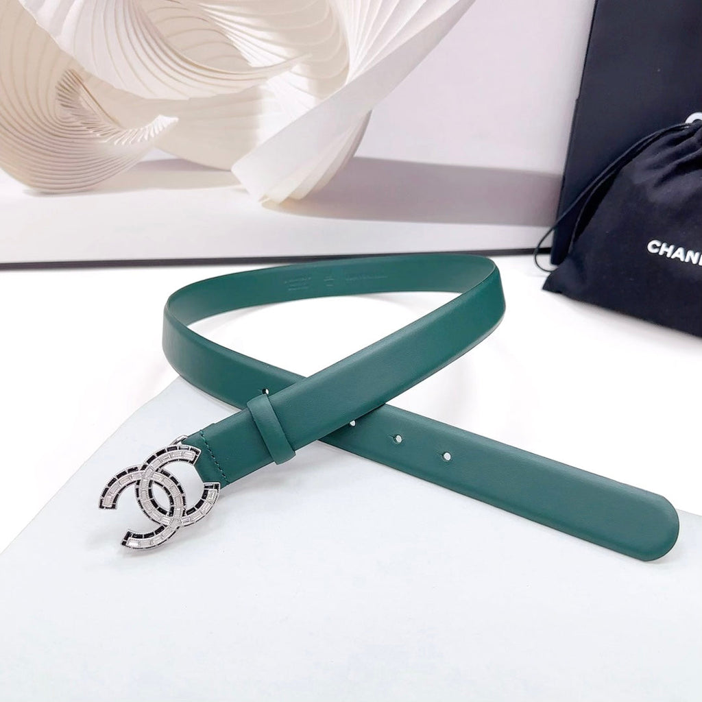 CC 30MM BELT IN GREEN FOREST CALFSKIN METAL HARDWARE