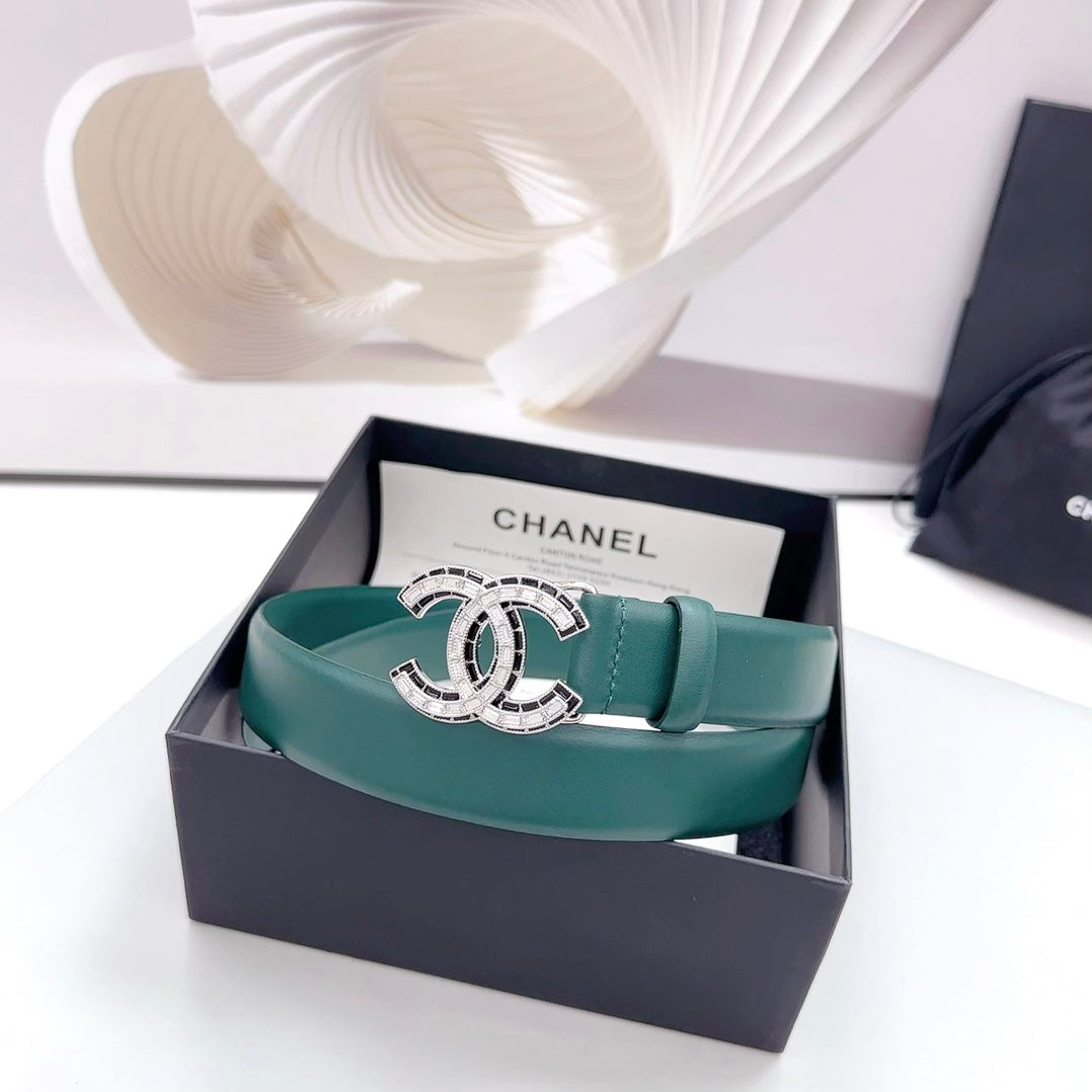 CC 30MM BELT IN GREEN FOREST CALFSKIN METAL HARDWARE