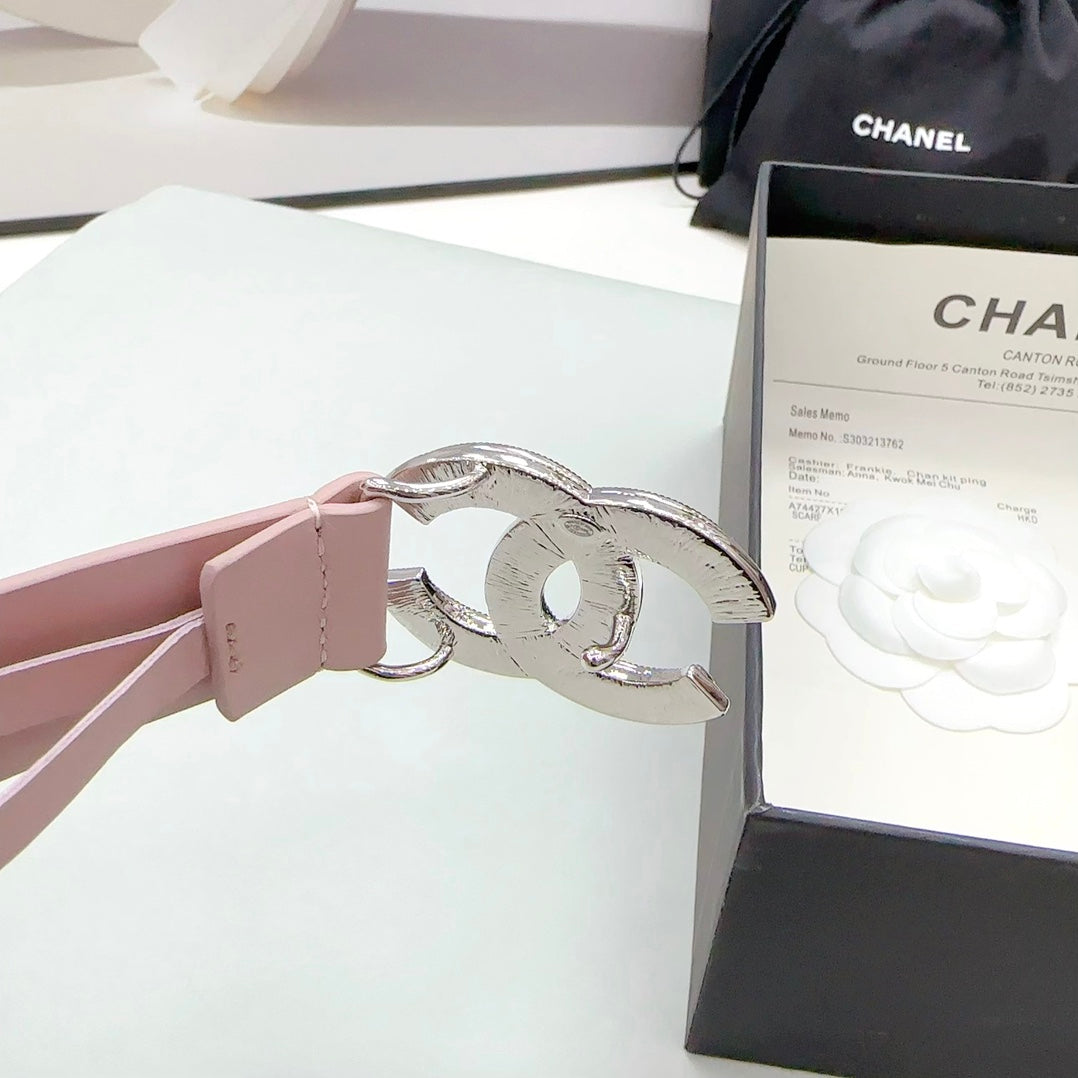 CC 30MM BELT IN LIGHT PINK CALFSKIN METAL HARDWARE