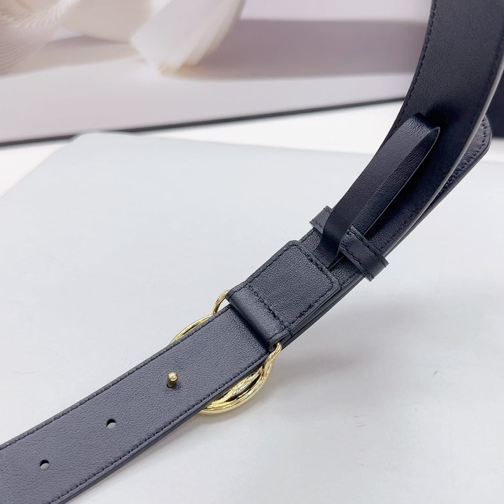 CC 30MM BELT IN BLACK CALFSKIN GOLD HARDWARE ATTACH PEARLS