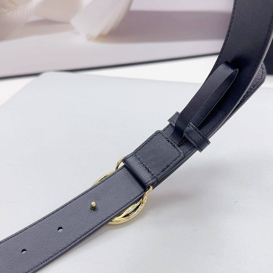 CC 30MM BELT IN BLACK CALFSKIN GOLD HARDWARE ATTACH PEARLS