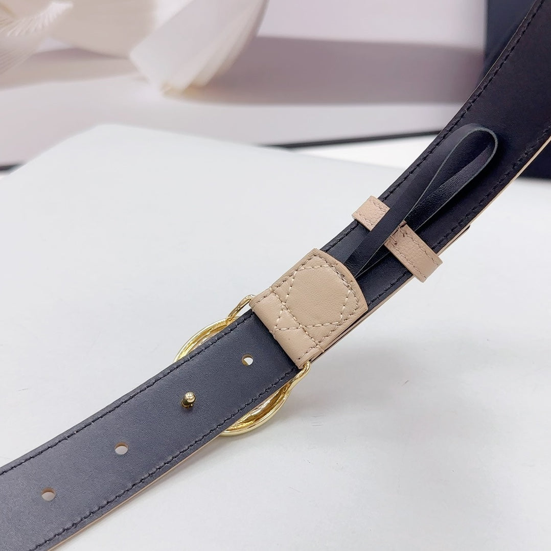 CC 30MM BELT IN CAMEL BROWN CALFSKIN GOLD HARDWARE ATTACH PEARLS